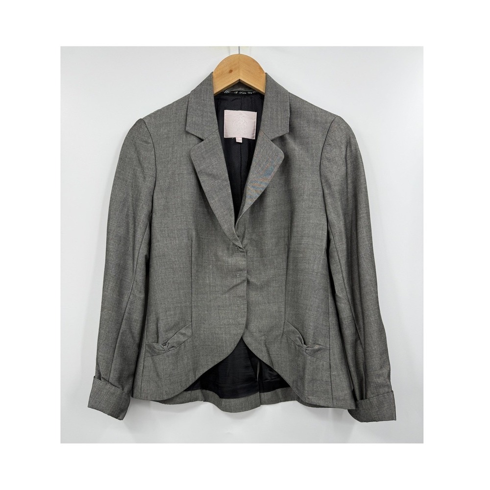 Rebecca Taylor Blazer Womens 6 Gray Bow Pocket Lined Tailored Office Jacket